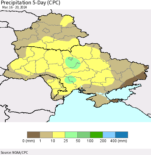 Ukraine, Moldova and Belarus Precipitation 5-Day (CPC) Thematic Map For 3/16/2024 - 3/20/2024