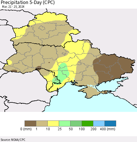 Ukraine, Moldova and Belarus Precipitation 5-Day (CPC) Thematic Map For 3/21/2024 - 3/25/2024