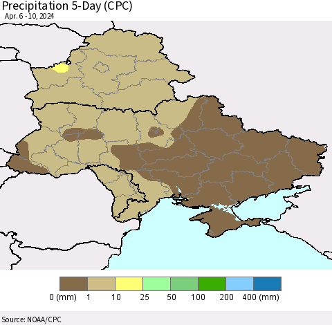 Ukraine, Moldova and Belarus Precipitation 5-Day (CPC) Thematic Map For 4/6/2024 - 4/10/2024