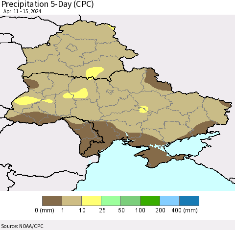 Ukraine, Moldova and Belarus Precipitation 5-Day (CPC) Thematic Map For 4/11/2024 - 4/15/2024