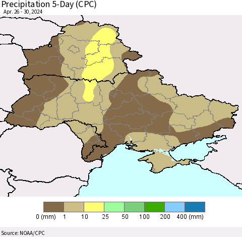 Ukraine, Moldova and Belarus Precipitation 5-Day (CPC) Thematic Map For 4/26/2024 - 4/30/2024