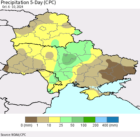 Ukraine, Moldova and Belarus Precipitation 5-Day (CPC) Thematic Map For 10/6/2024 - 10/10/2024