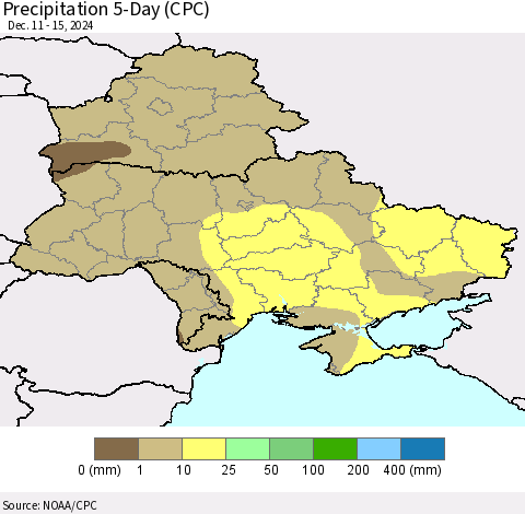 Ukraine, Moldova and Belarus Precipitation 5-Day (CPC) Thematic Map For 12/11/2024 - 12/15/2024