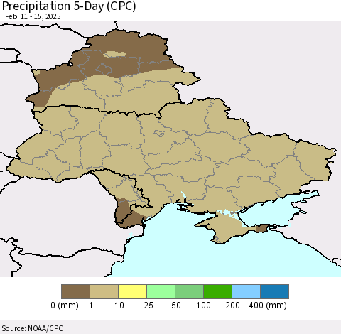 Ukraine, Moldova and Belarus Precipitation 5-Day (CPC) Thematic Map For 2/11/2025 - 2/15/2025