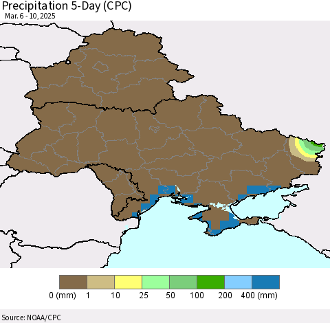 Ukraine, Moldova and Belarus Precipitation 5-Day (CPC) Thematic Map For 3/6/2025 - 3/10/2025
