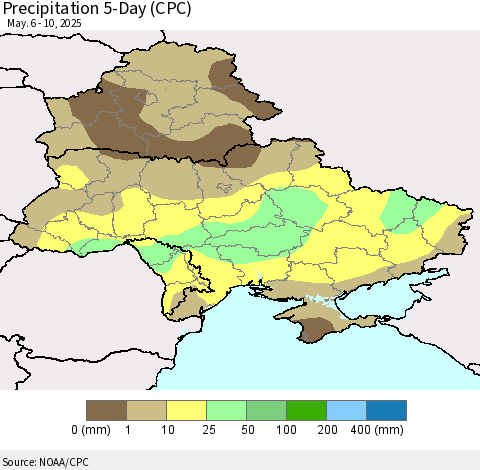 Ukraine, Moldova and Belarus Precipitation 5-Day (CPC) Thematic Map For 5/6/2025 - 5/10/2025
