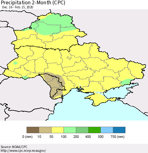 Ukraine, Moldova and Belarus Precipitation 2-Month (CPC) Thematic Map For 12/16/2019 - 2/15/2020