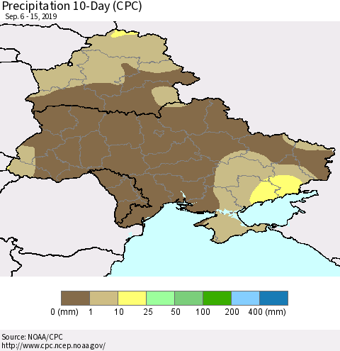 Ukraine, Moldova and Belarus Precipitation 10-Day (CPC) Thematic Map For 9/6/2019 - 9/15/2019