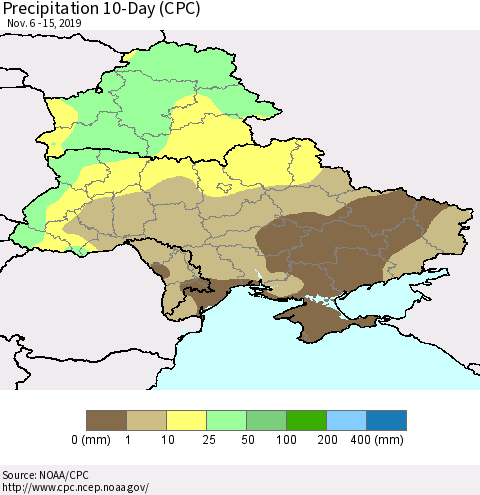 Ukraine, Moldova and Belarus Precipitation 10-Day (CPC) Thematic Map For 11/6/2019 - 11/15/2019