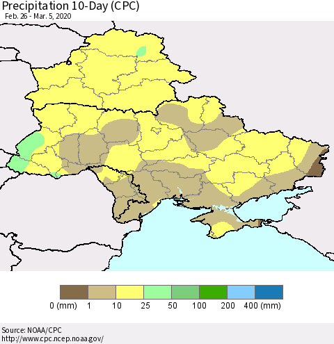 Ukraine, Moldova and Belarus Precipitation 10-Day (CPC) Thematic Map For 2/26/2020 - 3/5/2020