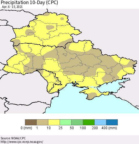 Ukraine, Moldova and Belarus Precipitation 10-Day (CPC) Thematic Map For 4/6/2021 - 4/15/2021