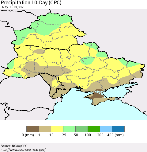 Ukraine, Moldova and Belarus Precipitation 10-Day (CPC) Thematic Map For 5/1/2021 - 5/10/2021
