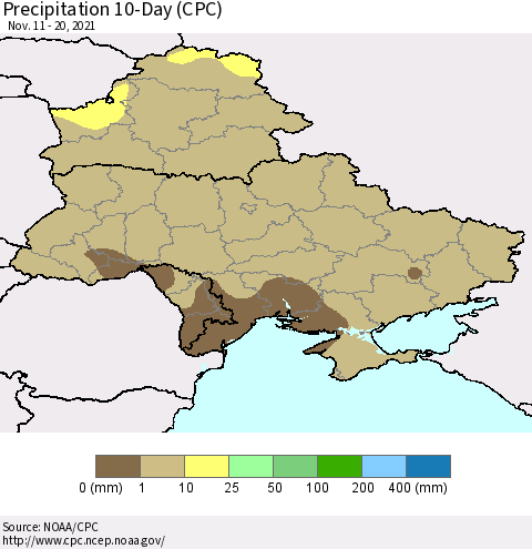 Ukraine, Moldova and Belarus Precipitation 10-Day (CPC) Thematic Map For 11/11/2021 - 11/20/2021