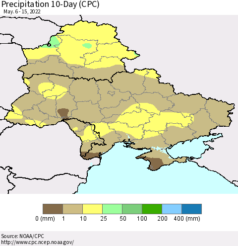 Ukraine, Moldova and Belarus Precipitation 10-Day (CPC) Thematic Map For 5/6/2022 - 5/15/2022