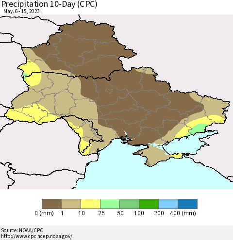 Ukraine, Moldova and Belarus Precipitation 10-Day (CPC) Thematic Map For 5/6/2023 - 5/15/2023