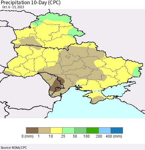 Ukraine, Moldova and Belarus Precipitation 10-Day (CPC) Thematic Map For 10/6/2023 - 10/15/2023