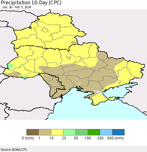 Ukraine, Moldova and Belarus Precipitation 10-Day (CPC) Thematic Map For 1/26/2024 - 2/5/2024