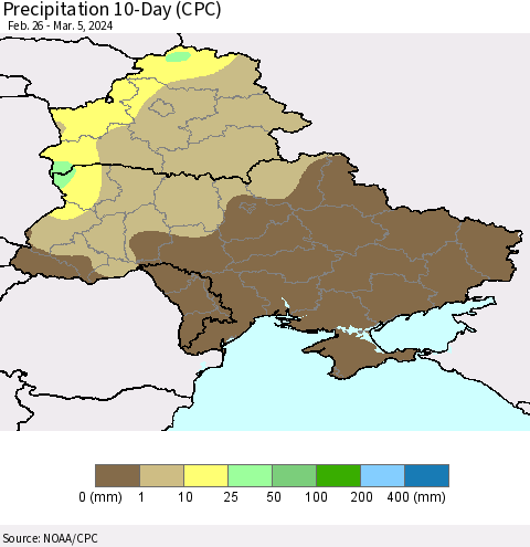Ukraine, Moldova and Belarus Precipitation 10-Day (CPC) Thematic Map For 2/26/2024 - 3/5/2024