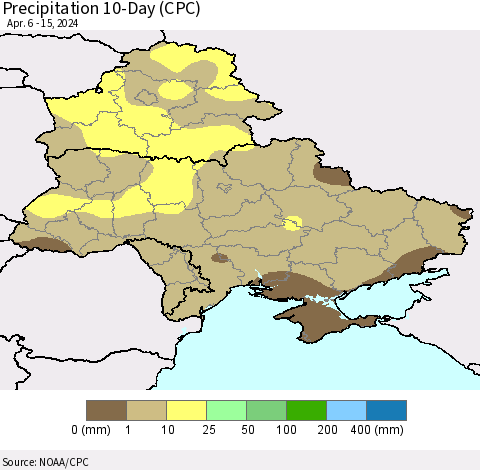 Ukraine, Moldova and Belarus Precipitation 10-Day (CPC) Thematic Map For 4/6/2024 - 4/15/2024