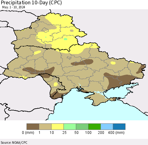 Ukraine, Moldova and Belarus Precipitation 10-Day (CPC) Thematic Map For 5/1/2024 - 5/10/2024