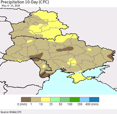 Ukraine, Moldova and Belarus Precipitation 10-Day (CPC) Thematic Map For 5/6/2024 - 5/15/2024
