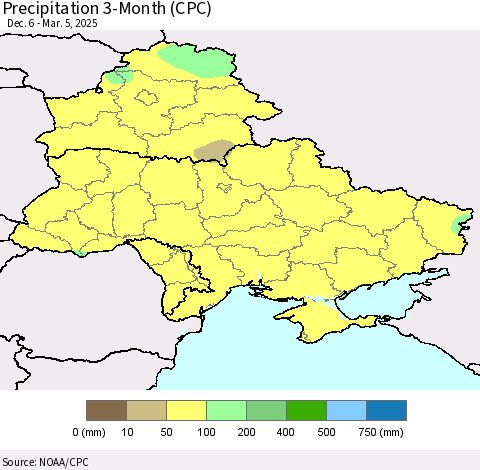 Ukraine, Moldova and Belarus Precipitation 3-Month (CPC) Thematic Map For 12/6/2024 - 3/5/2025
