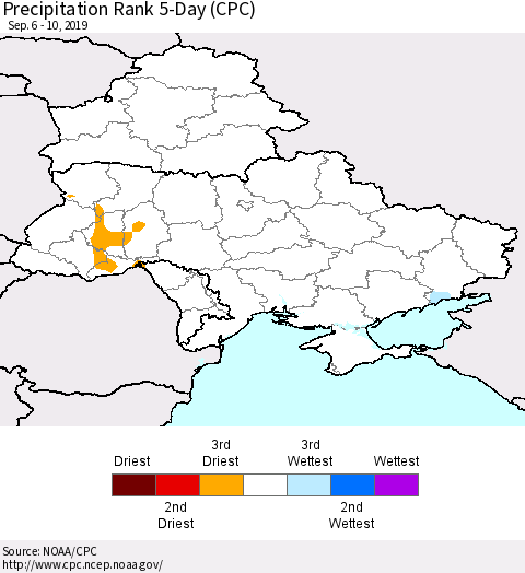 Ukraine, Moldova and Belarus Precipitation Rank 5-Day (CPC) Thematic Map For 9/6/2019 - 9/10/2019