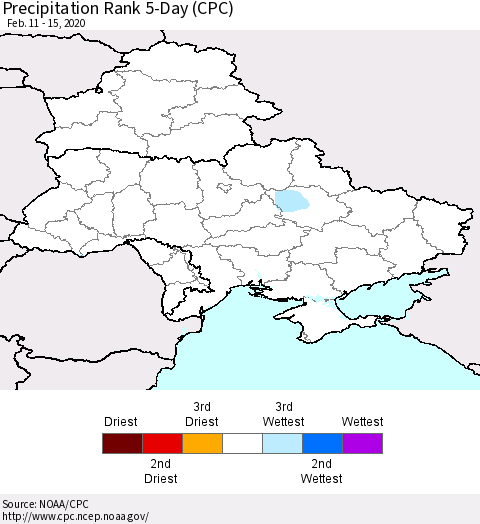 Ukraine, Moldova and Belarus Precipitation Rank 5-Day (CPC) Thematic Map For 2/11/2020 - 2/15/2020