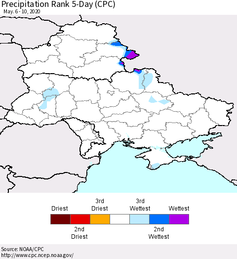 Ukraine, Moldova and Belarus Precipitation Rank 5-Day (CPC) Thematic Map For 5/6/2020 - 5/10/2020