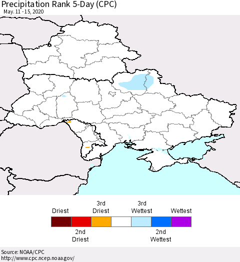 Ukraine, Moldova and Belarus Precipitation Rank since 1981, 5-Day (CPC) Thematic Map For 5/11/2020 - 5/15/2020