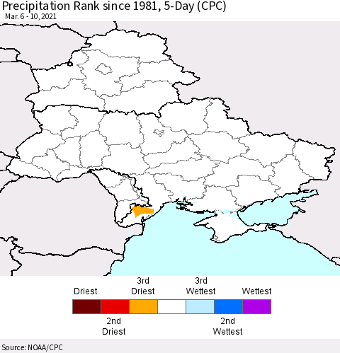 Ukraine, Moldova and Belarus Precipitation Rank since 1981, 5-Day (CPC) Thematic Map For 3/6/2021 - 3/10/2021