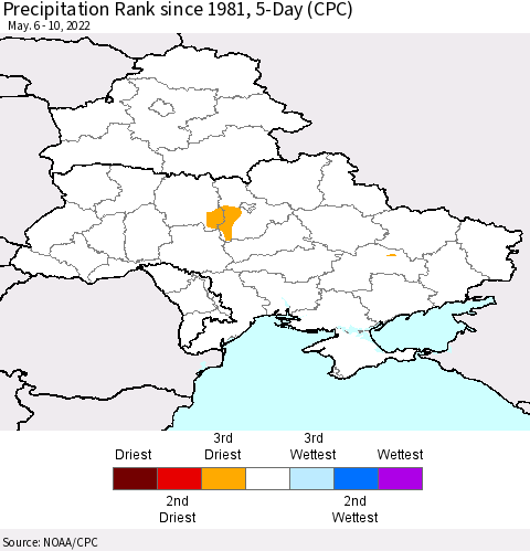 Ukraine, Moldova and Belarus Precipitation Rank since 1981, 5-Day (CPC) Thematic Map For 5/6/2022 - 5/10/2022