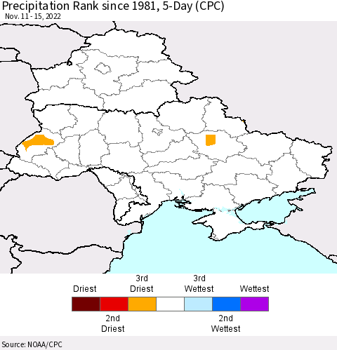 Ukraine, Moldova and Belarus Precipitation Rank since 1981, 5-Day (CPC) Thematic Map For 11/11/2022 - 11/15/2022