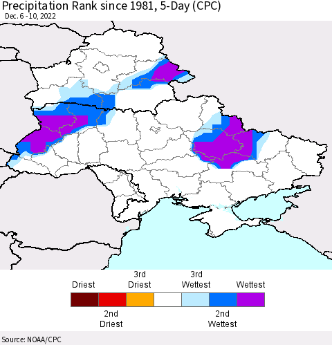 Ukraine, Moldova and Belarus Precipitation Rank 5-Day (CPC) Thematic Map For 12/6/2022 - 12/10/2022