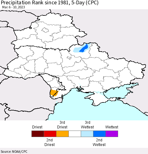 Ukraine, Moldova and Belarus Precipitation Rank since 1981, 5-Day (CPC) Thematic Map For 3/6/2023 - 3/10/2023