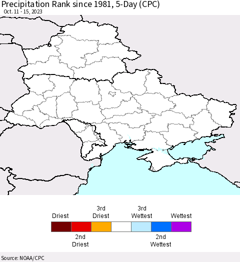 Ukraine, Moldova and Belarus Precipitation Rank since 1981, 5-Day (CPC) Thematic Map For 10/11/2023 - 10/15/2023