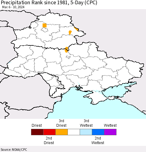 Ukraine, Moldova and Belarus Precipitation Rank since 1981, 5-Day (CPC) Thematic Map For 3/6/2024 - 3/10/2024