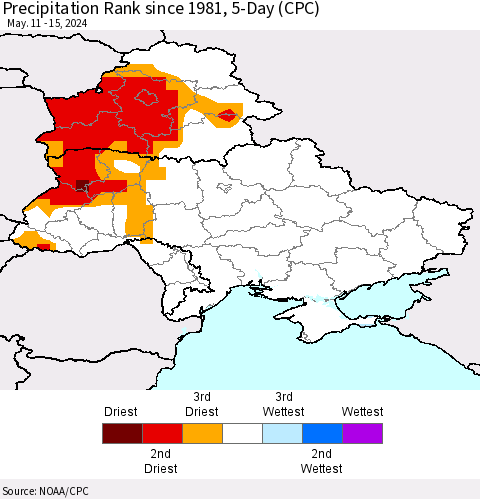 Ukraine, Moldova and Belarus Precipitation Rank since 1981, 5-Day (CPC) Thematic Map For 5/11/2024 - 5/15/2024