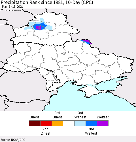 Ukraine, Moldova and Belarus Precipitation Rank since 1981, 10-Day (CPC) Thematic Map For 5/6/2021 - 5/15/2021