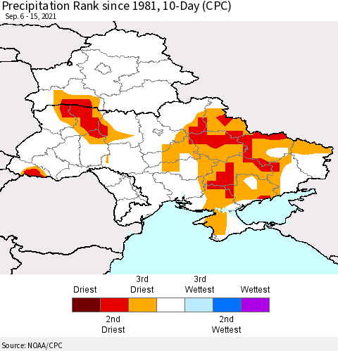 Ukraine, Moldova and Belarus Precipitation Rank since 1981, 10-Day (CPC) Thematic Map For 9/6/2021 - 9/15/2021