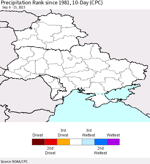 Ukraine, Moldova and Belarus Precipitation Rank since 1981, 10-Day (CPC) Thematic Map For 9/6/2023 - 9/15/2023