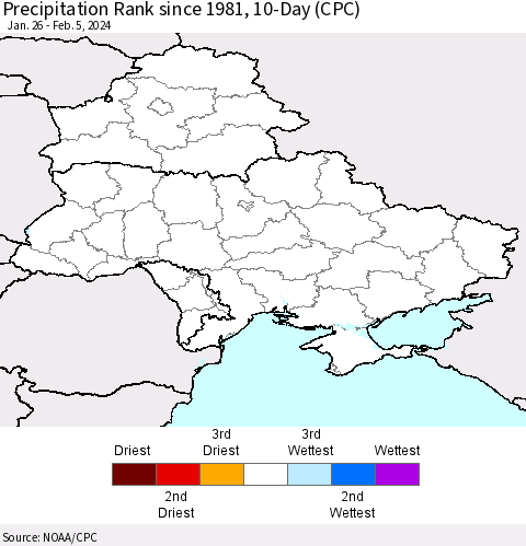 Ukraine, Moldova and Belarus Precipitation Rank since 1981, 10-Day (CPC) Thematic Map For 1/26/2024 - 2/5/2024