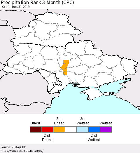 Ukraine, Moldova and Belarus Precipitation Rank 3-Month (CPC) Thematic Map For 10/1/2019 - 12/31/2019
