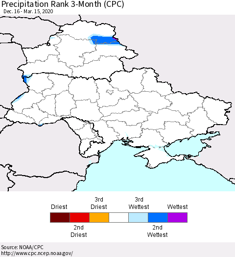 Ukraine, Moldova and Belarus Precipitation Rank since 1981, 3-Month (CPC) Thematic Map For 12/16/2019 - 3/15/2020