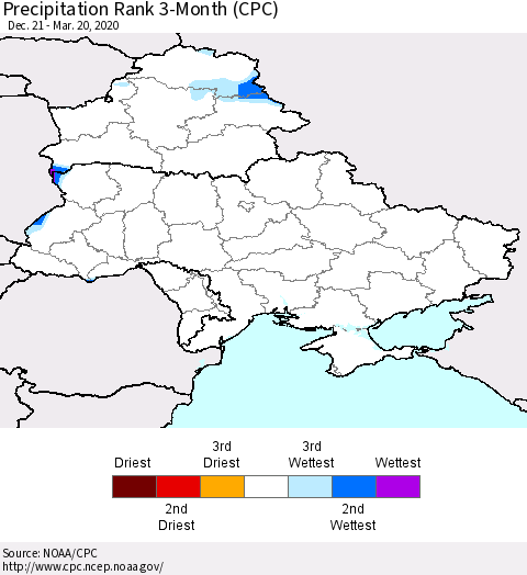 Ukraine, Moldova and Belarus Precipitation Rank since 1981, 3-Month (CPC) Thematic Map For 12/21/2019 - 3/20/2020