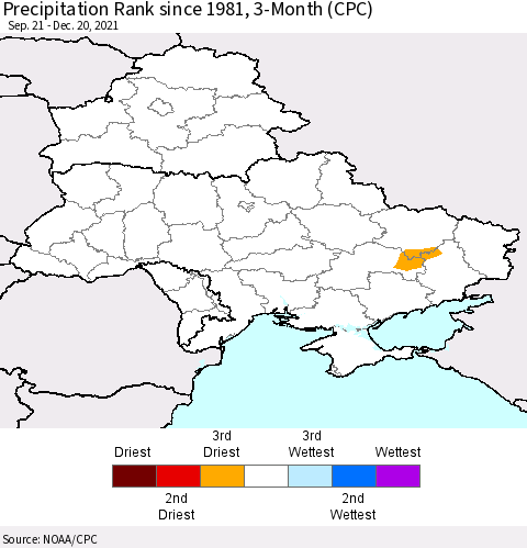 Ukraine, Moldova and Belarus Precipitation Rank since 1981, 3-Month (CPC) Thematic Map For 9/21/2021 - 12/20/2021