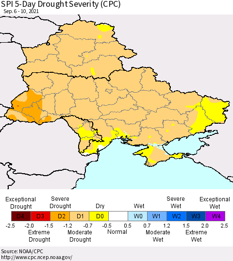 Ukraine, Moldova and Belarus SPI 5-Day Drought Severity (CPC) Thematic Map For 9/6/2021 - 9/10/2021
