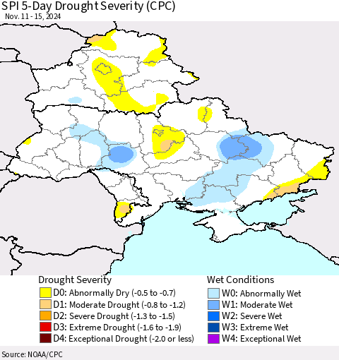 Ukraine, Moldova and Belarus SPI 5-Day Drought Severity (CPC) Thematic Map For 11/11/2024 - 11/15/2024