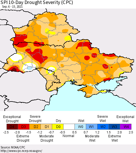 Ukraine, Moldova and Belarus SPI 10-Day Drought Severity (CPC) Thematic Map For 9/6/2021 - 9/15/2021