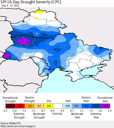 Ukraine, Moldova and Belarus SPI 10-Day Drought Severity (CPC) Thematic Map For 9/6/2022 - 9/15/2022